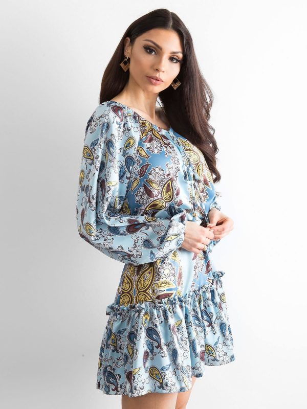 BY O LA LA Blue Patterned Dress