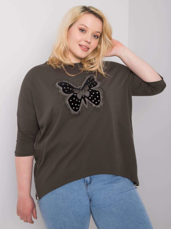 Dark khaki blouse with Millie appliqués