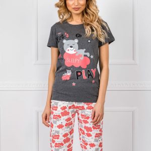 Dark Grey Cotton Pattern Pyjamas