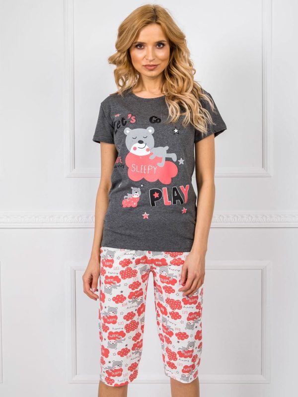 Dark Grey Cotton Pattern Pyjamas