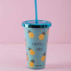 Blue mug with straw