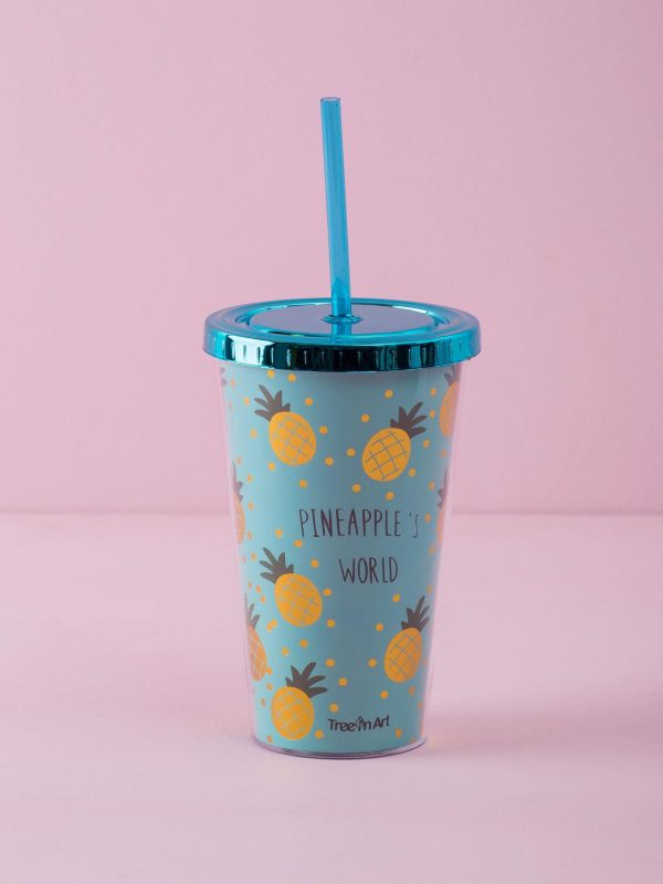 Blue mug with straw