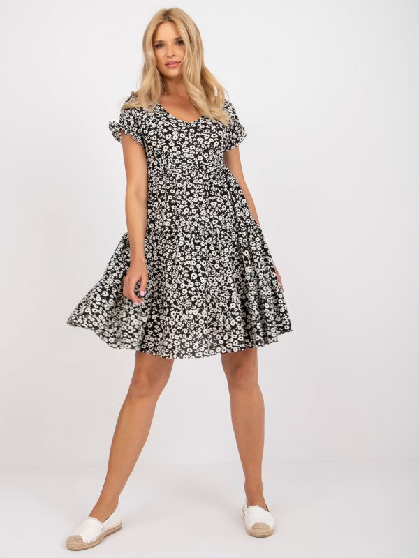 Black and white dress with prints and ruffles RUE PARIS