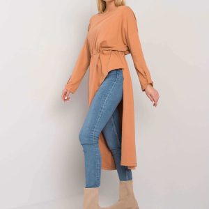 Brenda's light brown oversize cotton tunic