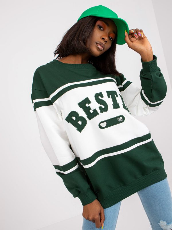 Dark Green and White Loose Sweatshirt Without Hoodie