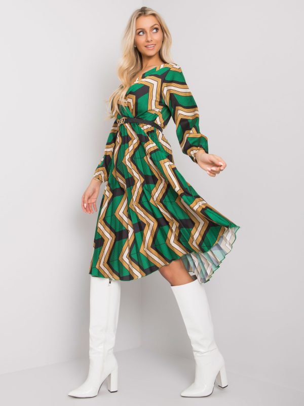 Green and yellow Oristano pleated dress