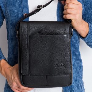 Men's Black Leather Handbag