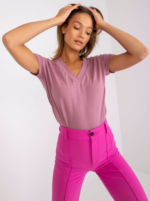 Dirty pink T-shirt with V-neck Severine