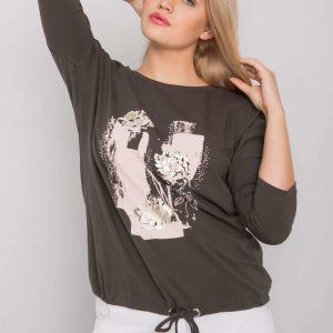 Dark khaki blouse plus size with Ilida print