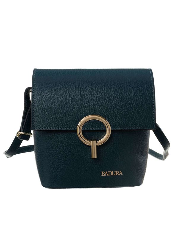 Dark green leather messenger bag BADURA