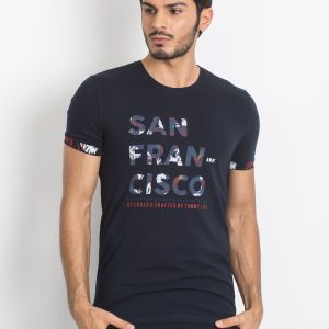 TOMMY LIFE Navy blue t-shirt with inscription