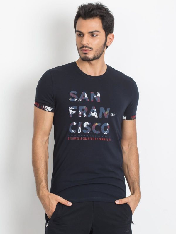 TOMMY LIFE Navy blue t-shirt with inscription