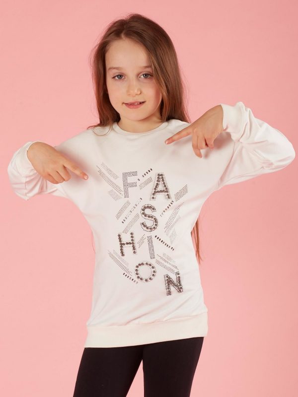 Ecru girl's sweatshirt with appliqués