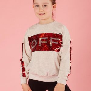 Beige sweatshirt for children with double-sided sequins