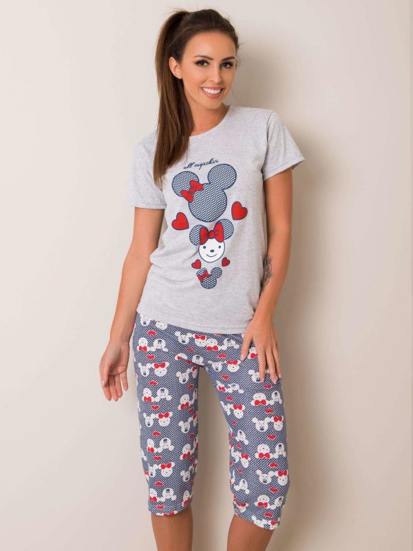 Grey Navy Blue Printed Cotton Pyjamas