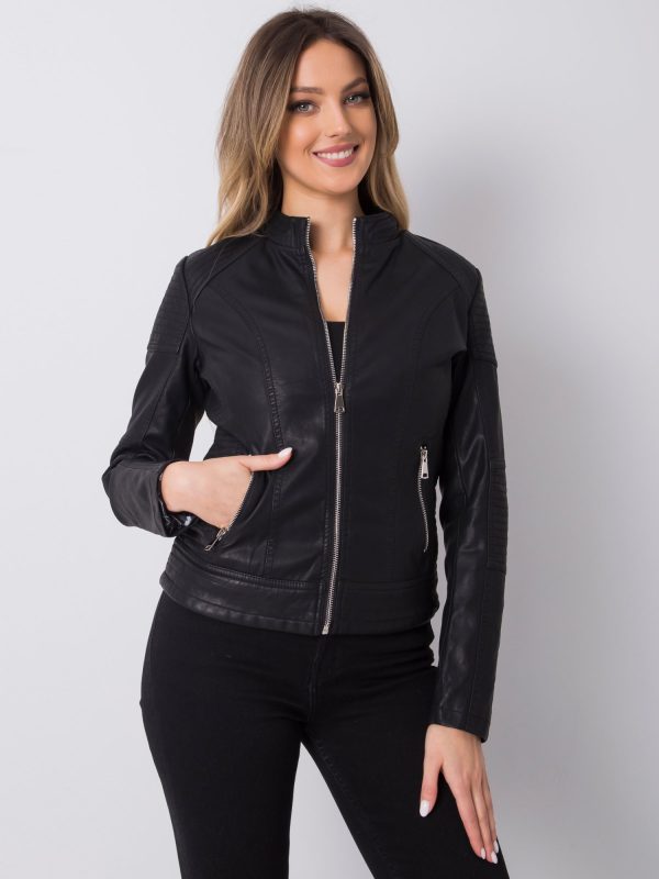 Black ramonese leather jacket with quilting