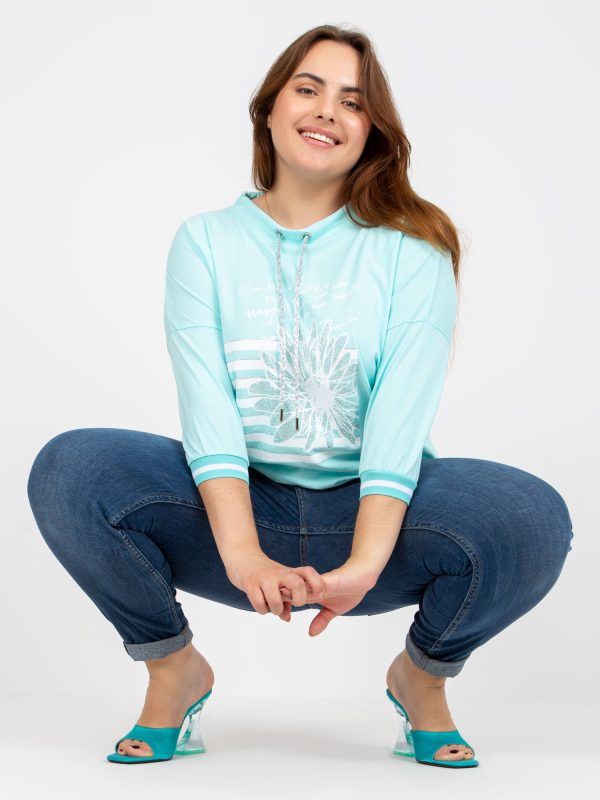 Mint cotton plus size blouse with applique