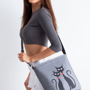 Gray felt bag with cats