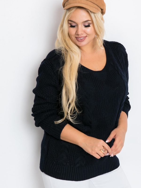 Navy blue plus size sweater Ruffle