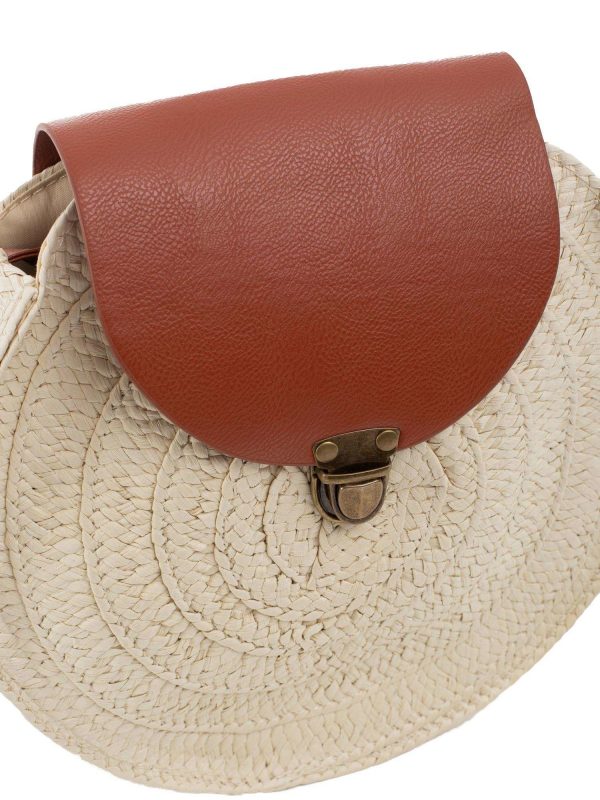 Beige Round Braided Handbag