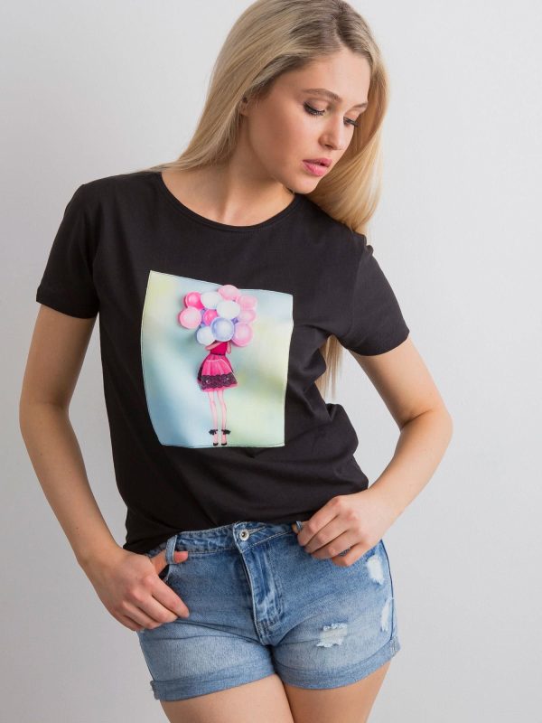 Black T-shirt with 3D applique