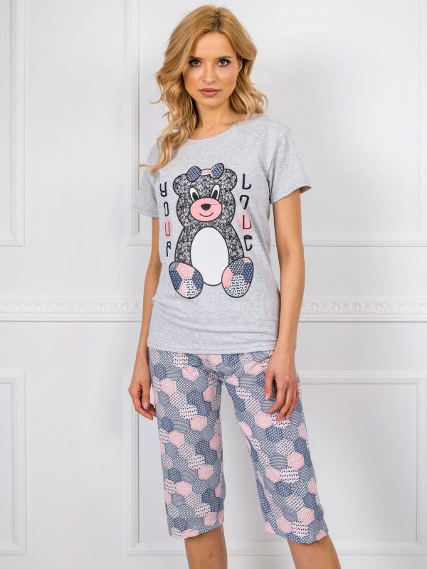 Grey Navy Blue Cotton Pyjamas