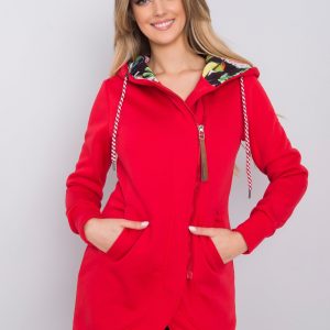 Red long asymmetrical parka sweatshirt