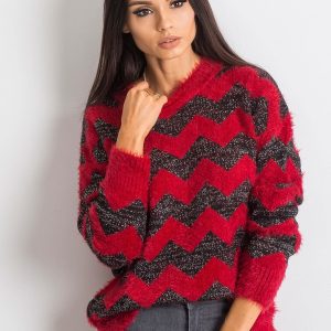 RUE PARIS Red and black Geometric sweater