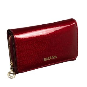 Red leather wallet for women BADURA