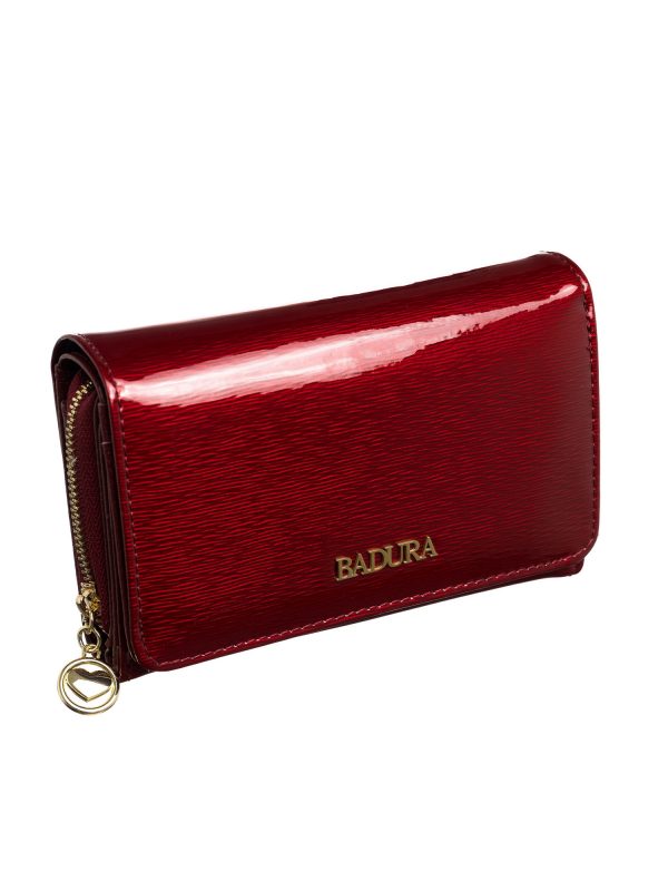 Red leather wallet for women BADURA