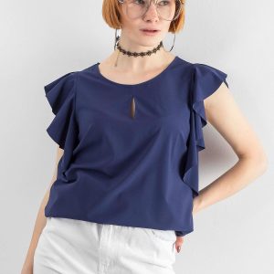 Navy blue blouse with flounces