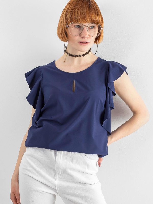 Navy blue blouse with flounces