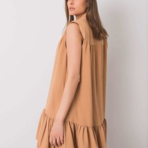 Dark beige dress with ruffle Odelia RUE PARIS