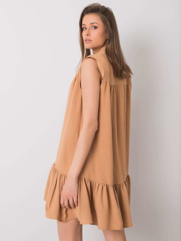 Dark beige dress with ruffle Odelia RUE PARIS