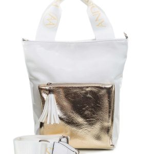 White and gold eco-leather bag