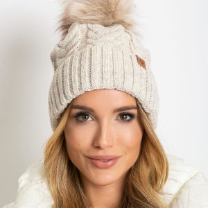 Beige insulated hat with tassel