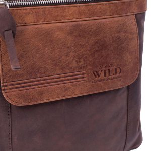 Dark Brown Leather Men's Handbag With Strap And Zipper