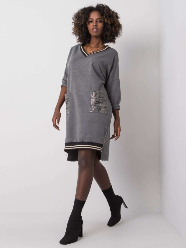 Dark Grey Melange Dress with Angie Pockets