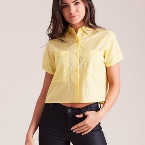 Yellow cropped shirt with collar and pockets