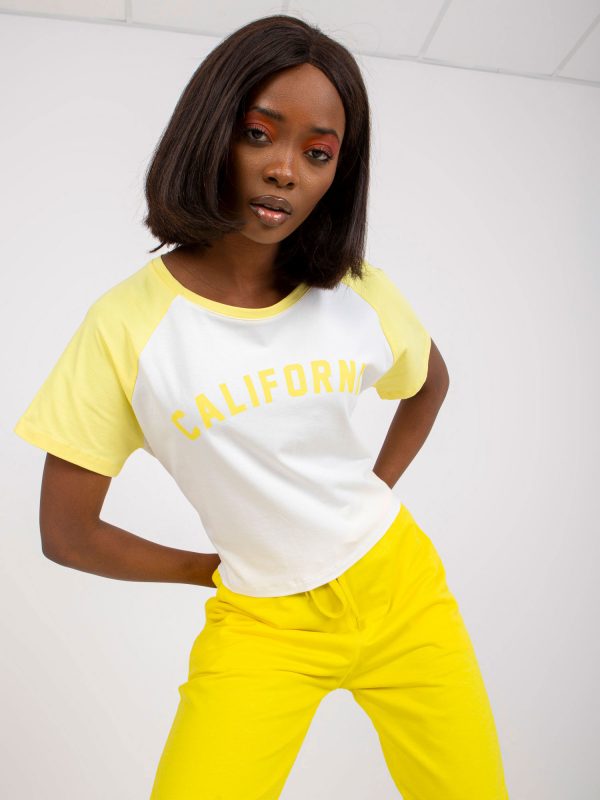 White & Yellow T-Shirt with Cotton Print