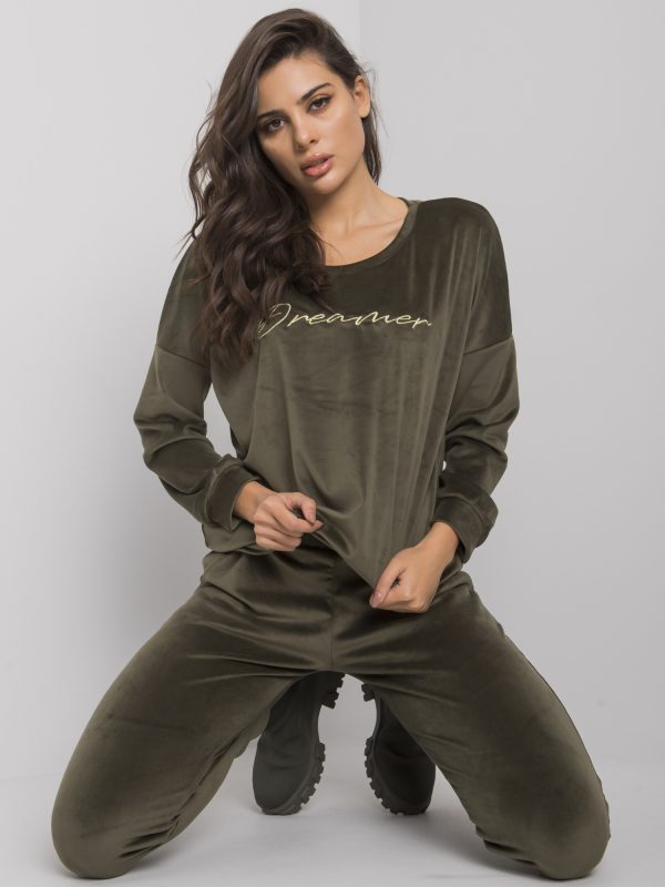 Khaki two-piece set with velor Fidenza RUE PARIS