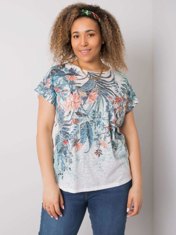 White plus size blouse with Trophy print