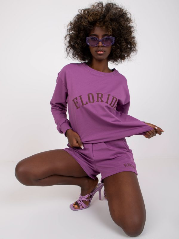 Purple Cotton Tracksuit Set with Shorts