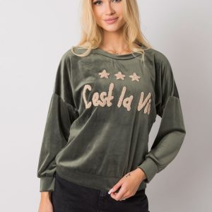 Khaki women's velor sweatshirt Daveria