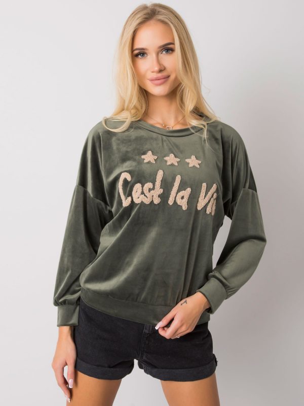 Khaki women's velor sweatshirt Daveria