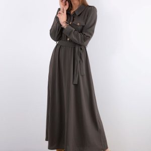 Khaki long dress with pockets