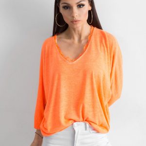 Fluo orange loose V-neck blouse