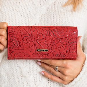 Red Leather Wallet with Vegetable Pattern