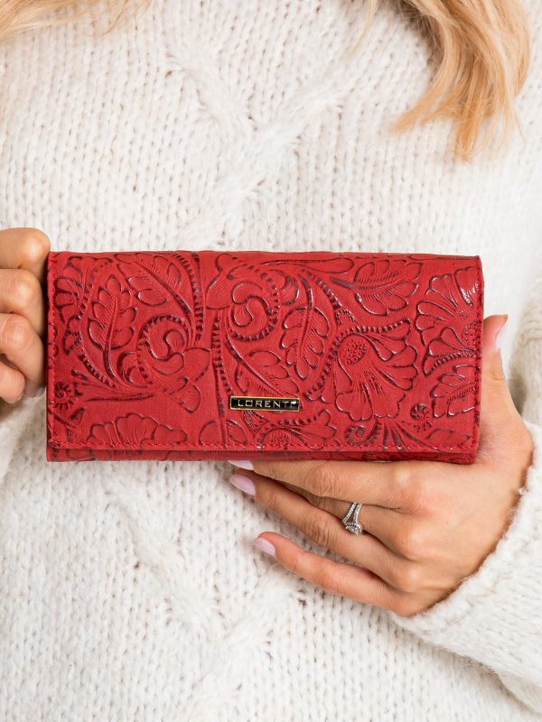 Red Leather Wallet with Vegetable Pattern