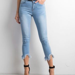 Blue high waist jeans with frayed legs